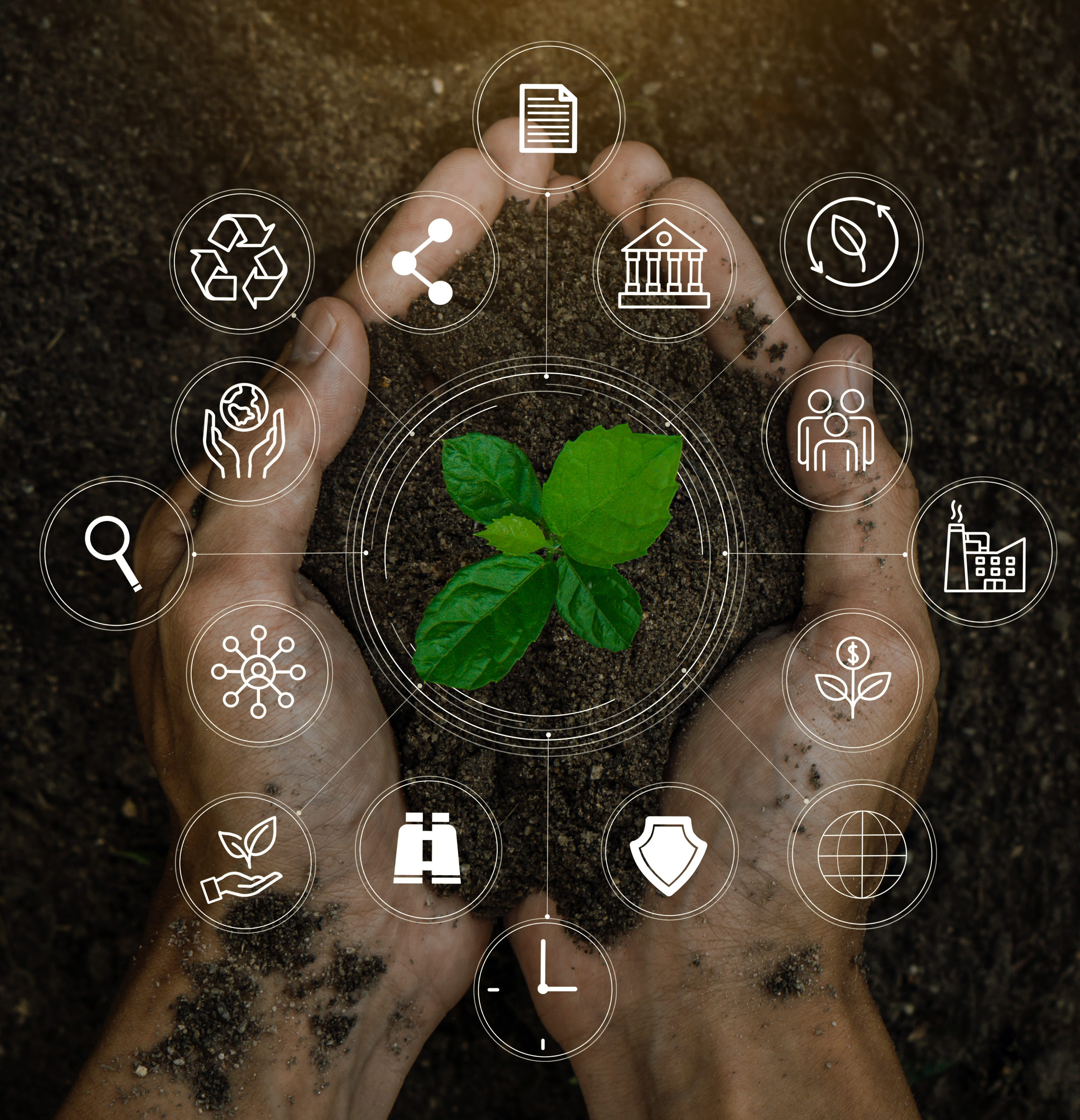 ESG icon concept in the woman hand for environmental, social, an